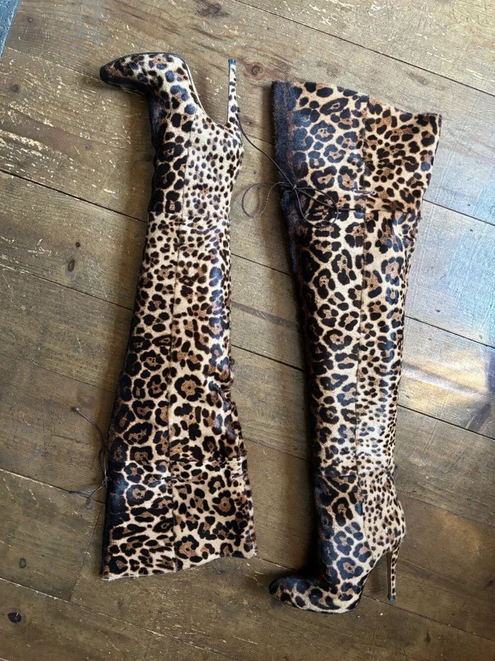 Brian Atwood Thigh-High Leopard Boots Size 8 - Picture 2 of 5